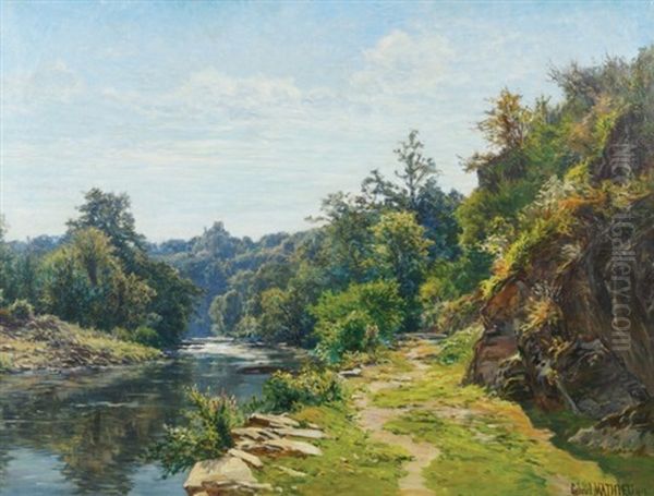 River Scene Oil Painting by Gabriel Mathieu