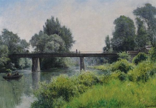 Bridge Over A River Oil Painting by Gabriel Mathieu