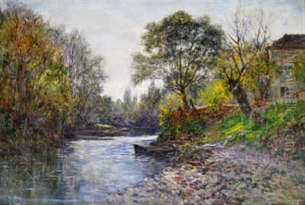 Wooded River Scene Oil Painting by Gabriel Mathieu