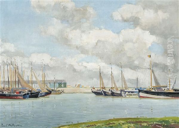 Boats In The Harbour Oil Painting by Paul Mathieu