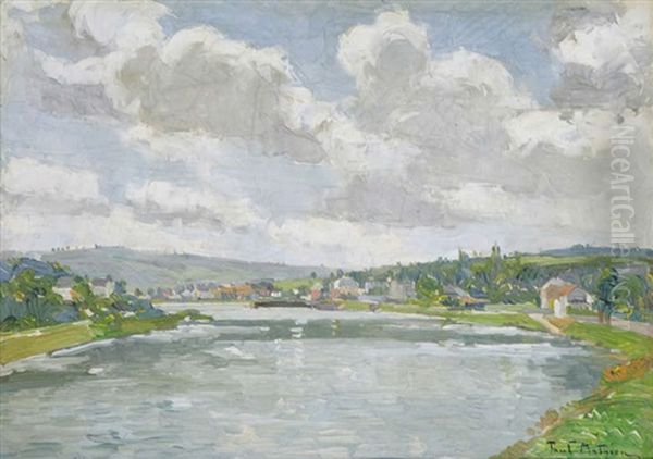 Village Au Bord De La Meuse Oil Painting by Paul Mathieu