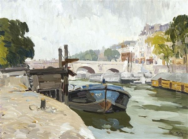 La Seine A Paris Oil Painting by Paul Mathieu