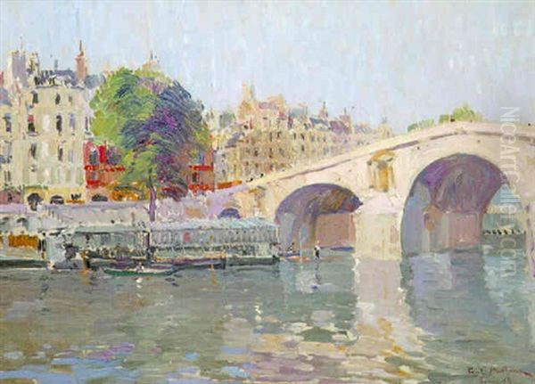 La Seine A Paris Oil Painting by Paul Mathieu