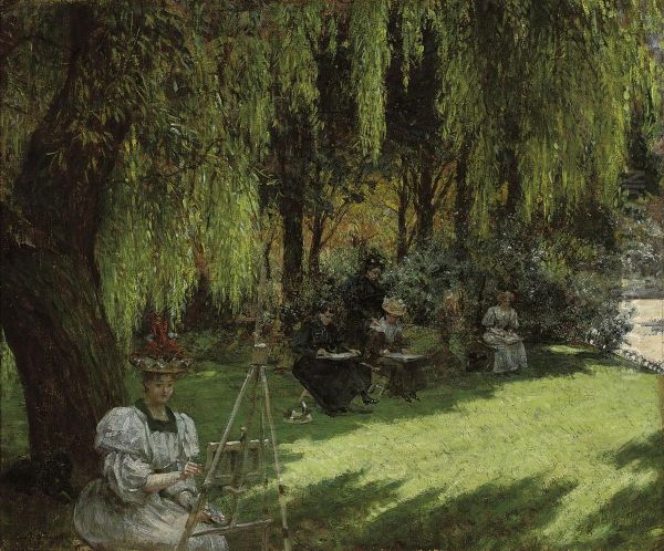 An Art Class In The Shade Oil Painting by Louis Beroud