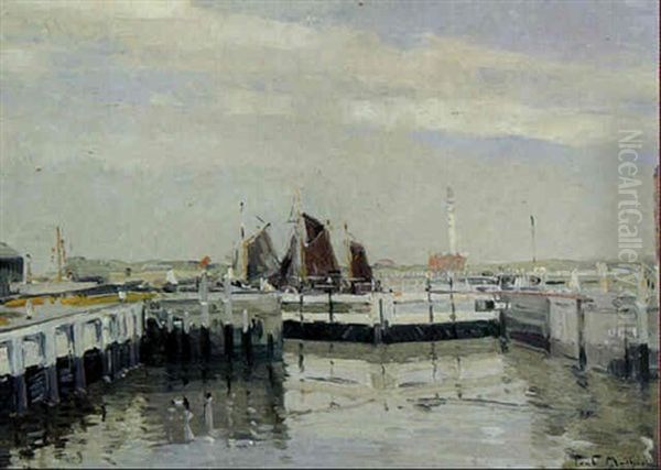 L'ancienne Ecluse Du Port De Peche D'ostende Oil Painting by Paul Mathieu