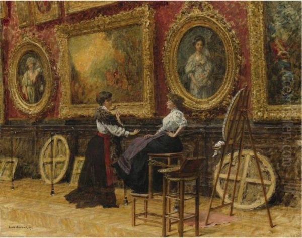 The Copyists In The Musee Du Louvre Oil Painting by Louis Beroud