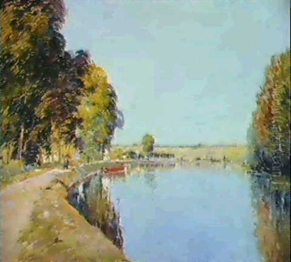 Promenade Le Long D'un Canal. Oil Painting by Paul Mathieu