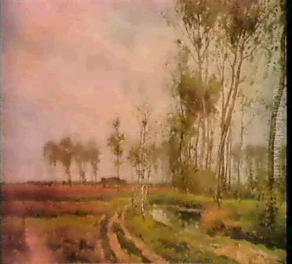 A Landscape With Birches Alonga Stream Oil Painting by Paul Mathieu