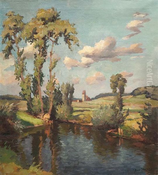 Landschaft Bei Dachau Im Abendlicht Oil Painting by Hans Mathis