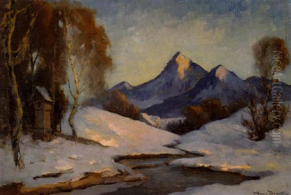 Verschneite Alpenlandschaft Oil Painting by Hans Mathis