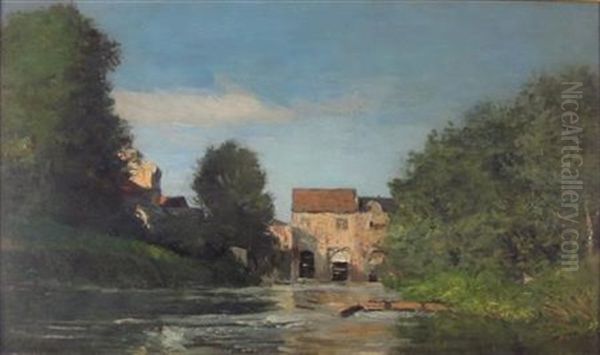 Summer River Scene Oil Painting by Edmond Constant Mathon