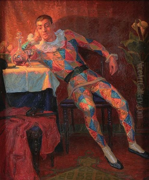 The Harlequin Oil Painting by Carl Mathorne