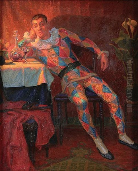 The Harlequin Oil Painting by Carl Mathorne