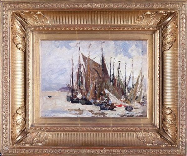 Boats In A Harbor Oil Painting by Albert Matignon