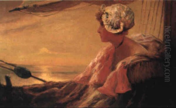 Reverie Sur Un Bateau Au Soleil Couchant Oil Painting by Albert Matignon