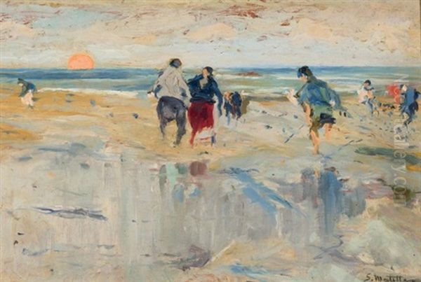 Escena De Playa Oil Painting by Segundo Matilla Marina