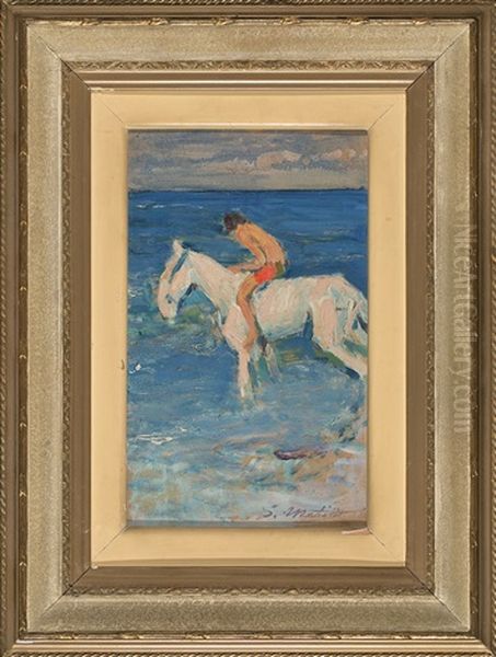 Joven Con Caballo En El Mar Oil Painting by Segundo Matilla Marina