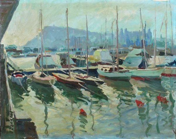 Puerto De Barcelona Oil Painting by Segundo Matilla Marina