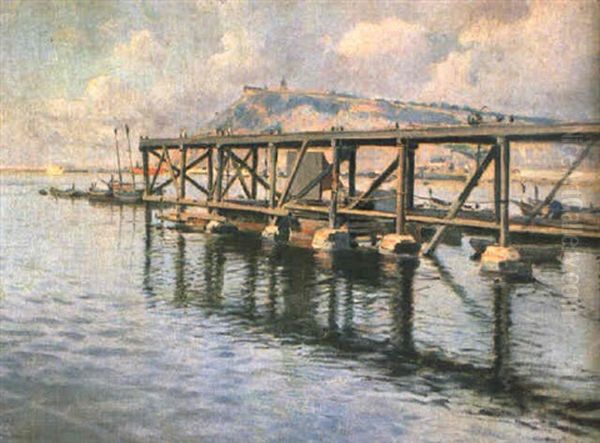 Puerto De Barcelona Oil Painting by Segundo Matilla Marina