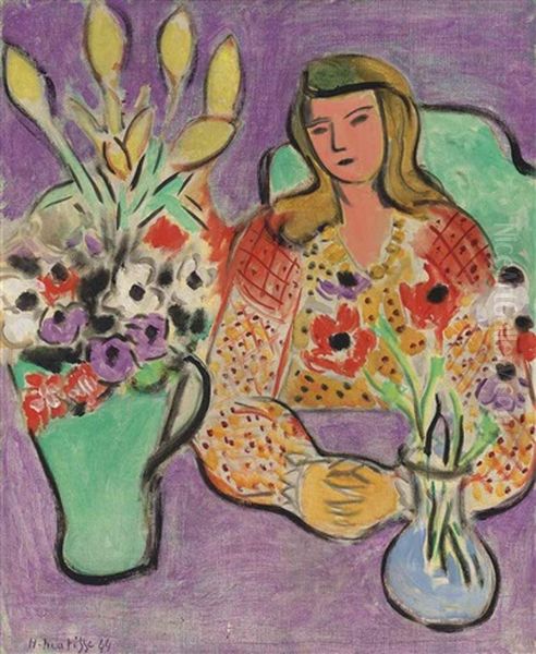 Jeune Fille Aux Anemones Sur Fond Violet Oil Painting by Henri Matisse