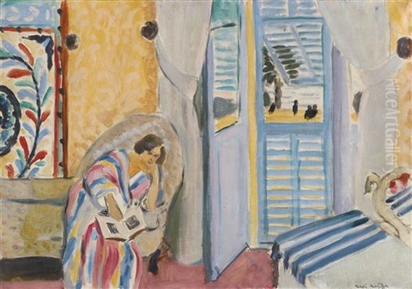 Interieur A Nice, Femme Assise Avec Un Livre Oil Painting by Henri Matisse