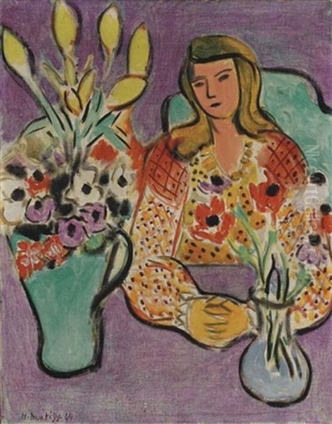 Jeune Fille Aux Anemones Sur Fond Violet Oil Painting by Henri Matisse