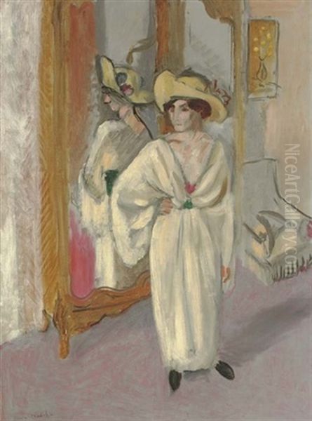 Femme En Blanc Debout Devant Une Glace Oil Painting by Henri Matisse