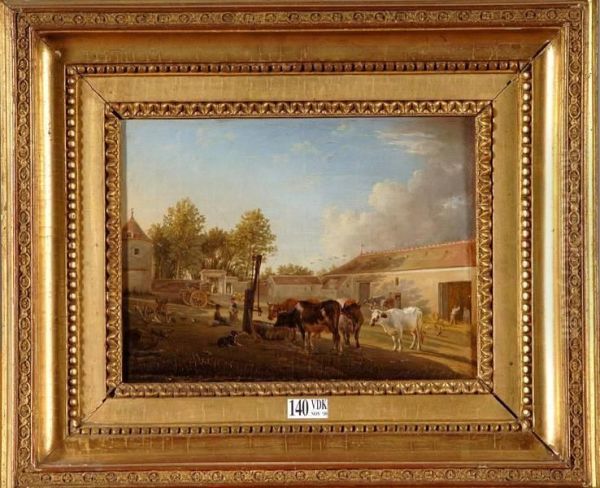 Cour De Ferme Animee Oil Painting by Jean Baptiste Berre