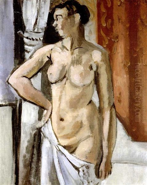 Nu Debout De Face, Devant Une Fenetre, Tete Tournee Vers La Droite Oil Painting by Henri Matisse