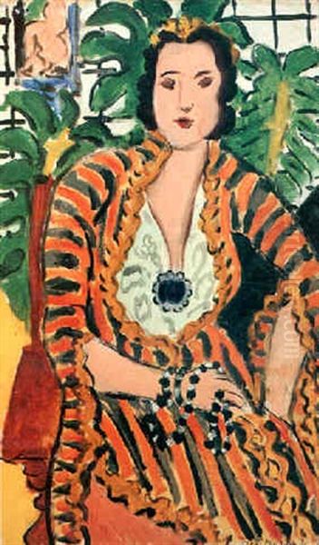 Femme Au Bijou Bleu (helene Galitzine Au Cabochon) Oil Painting by Henri Matisse