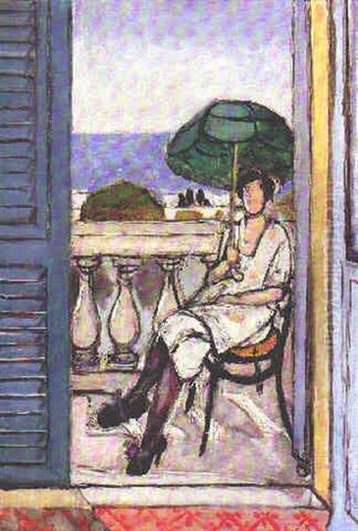 Femme Au Balcon A L'ombrelle Verte Oil Painting by Henri Matisse