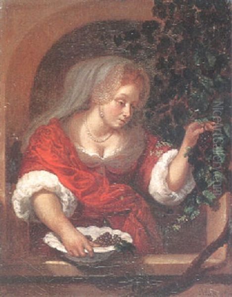 Ung Kvinna Plockande Vindruvor Oil Painting by Bartholomeus Maton