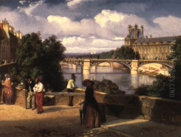 Paris - L'ancien Pont Du Carroussel Oil Painting by Louis Matout