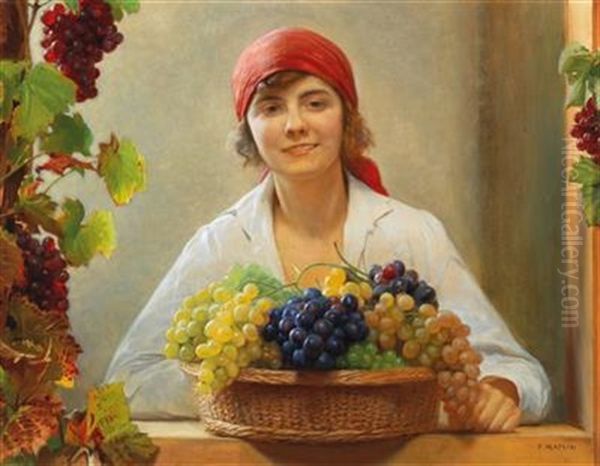 Grape Harvest Oil Painting by Franz Von Matsch