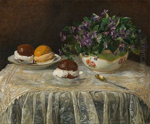 Still Life With Viola And Sweets Oil Painting by Franz Von Matsch