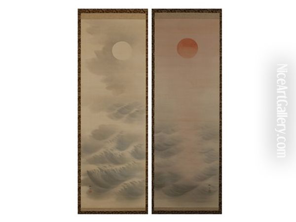 Sun And Moon (pair) Oil Painting by Fuko Matsumoto