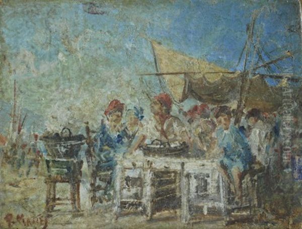 Il Pranzo Dei Pescatori Oil Painting by Pasquale Mattei