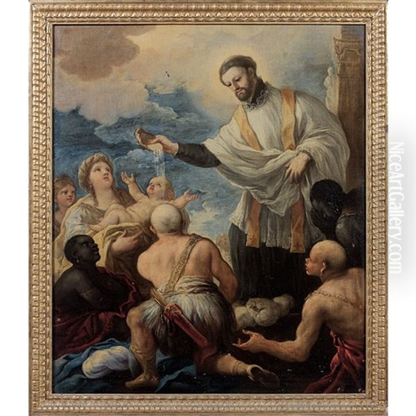 Saint Francois-xavier Baptisant Les Mendiants Oil Painting by Paolo de Matteis