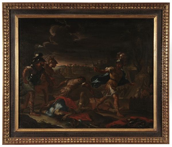 A Roman Battle Scene Oil Painting by Paolo de Matteis