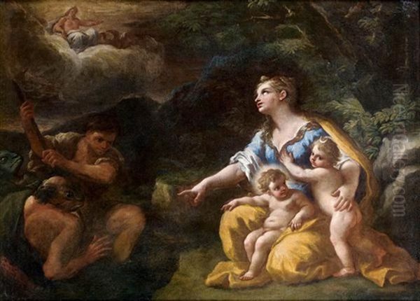 Latone Transformant Les Paysans De Lycie En Grenouille Oil Painting by Paolo de Matteis