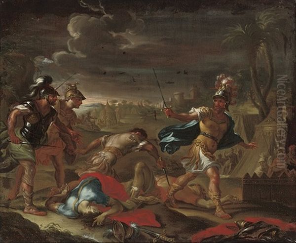 A Roman Battle Scene Oil Painting by Paolo de Matteis