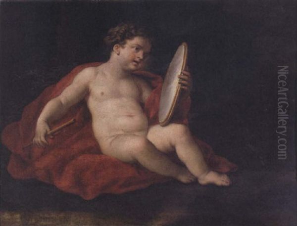 A Child Holding A Mirror And A Flute (an Allegory?) Oil Painting by Paolo de Matteis