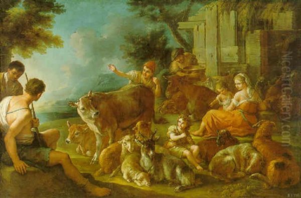 A Pastoral Scene With Peasants And Farm Animals Oil Painting by Paolo de Matteis