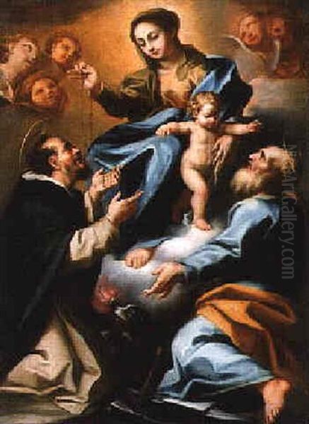 The Madonna And Child Appearing To Saints Dominic And Eligius Oil Painting by Paolo de Matteis