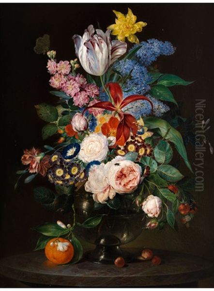 Grosser Fruhsommerblumenstrauss In Einer Glasvase Oil Painting by Andreas Theodor Mattenheimer