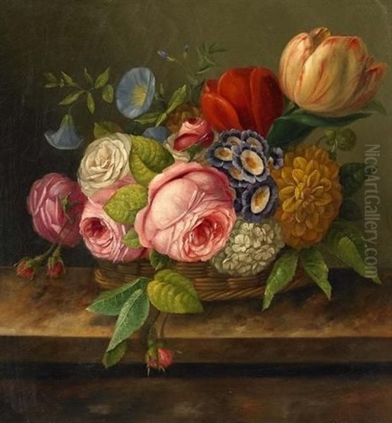 Stillleben Mit Einem Blumenkorb Oil Painting by Andreas Theodor Mattenheimer