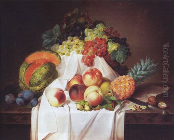 Fruchtestillleben Oil Painting by Andreas Theodor Mattenheimer