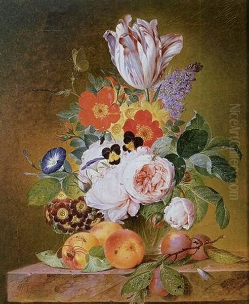 Flowers In A Vase Oil Painting by Andreas Theodor Mattenheimer