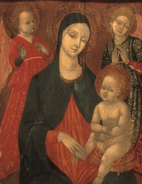 The Madonna And Child With Two Angels Oil Painting by (Matteo da Siena) Matteo di Giovanni di Bartolo