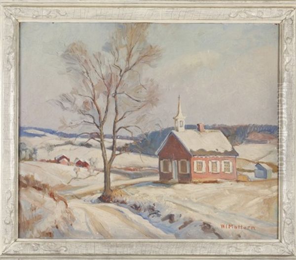 Winter Landscape With Church Oil Painting by Walter Mattern